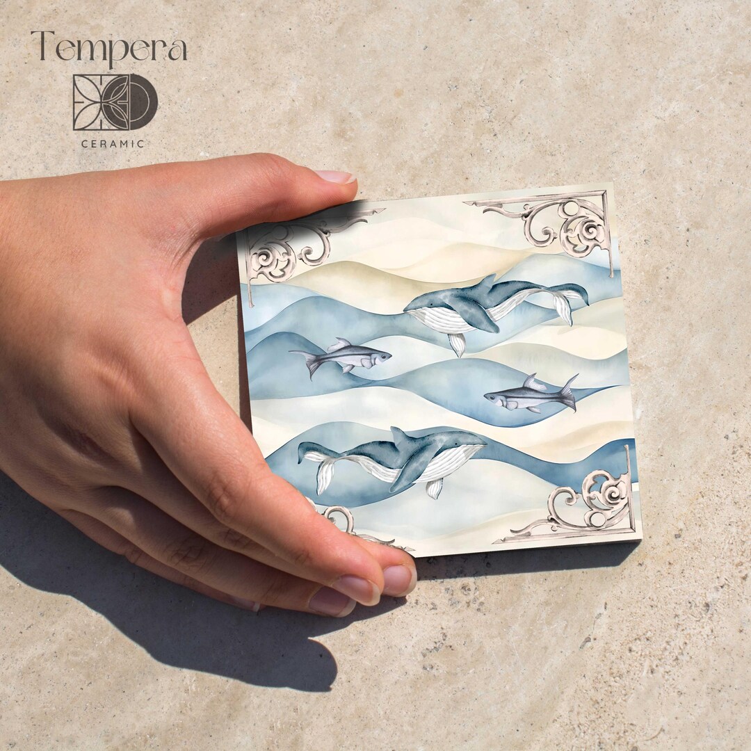Whale Pattern Pool Tiles: Nautical Mediterranean Style, Custom ...