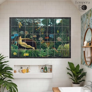 El sueño sobre azulejos de Henri Rousseau, mural de azulejos con escena de la jungla
