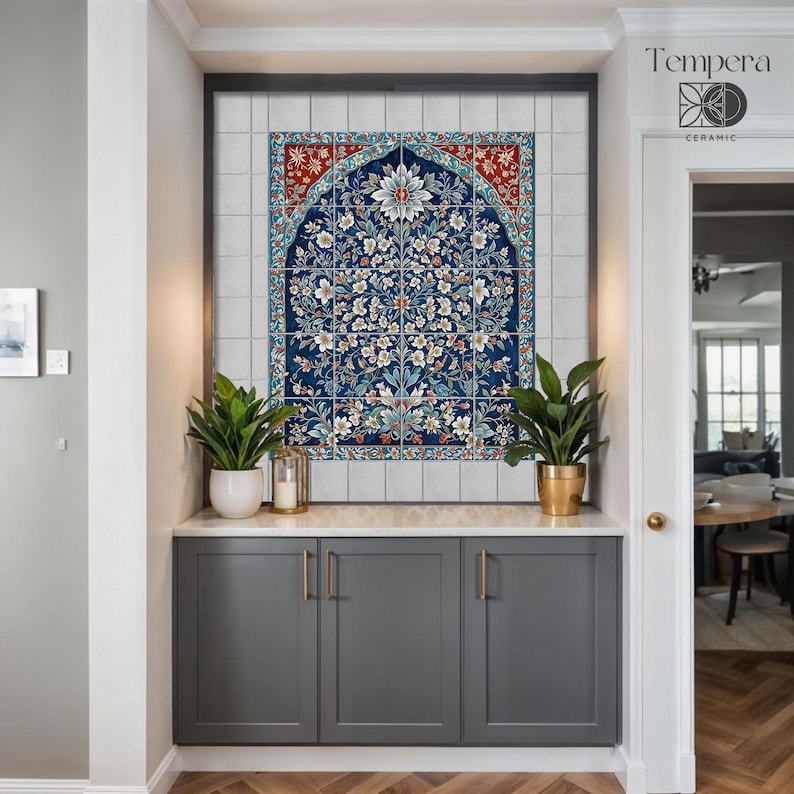 Arabic floral pattern tiles mural