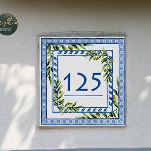 Greek style House number, Greek style plaque, Olive branch tile