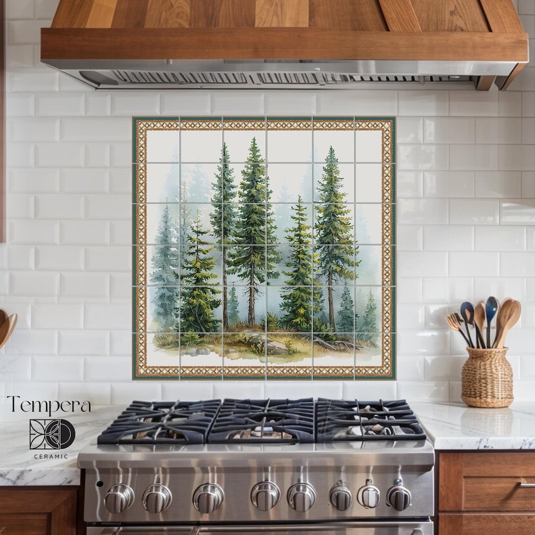 Pine Forest Backsplash Tiles, Pine Trees Ceramic Mural for Kitchen - Etsy