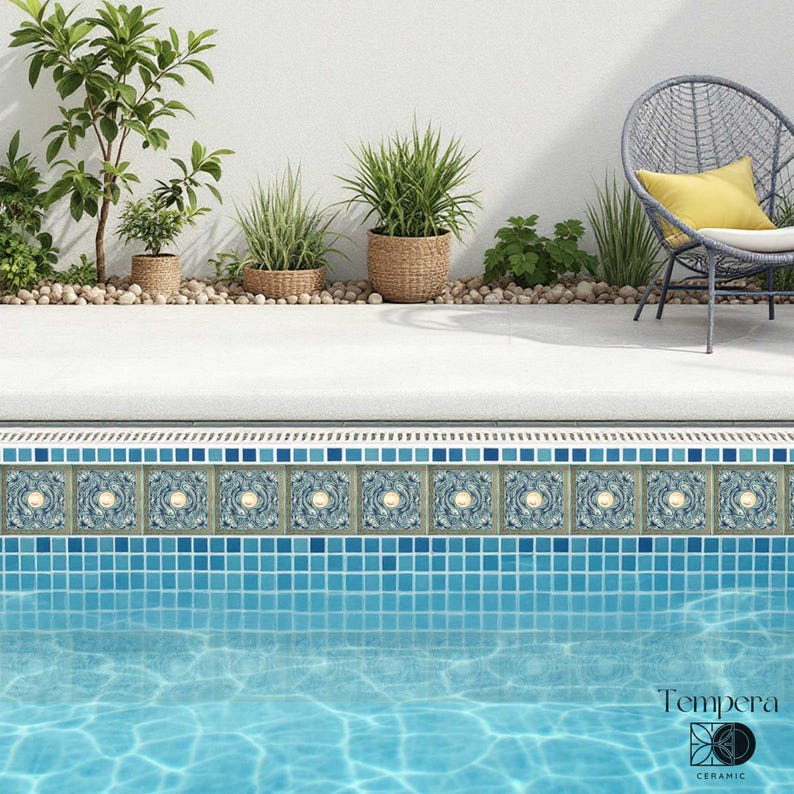 Pool Border Tile With Fish and Pearl: Decorative Ceramic Waterline Tile ...