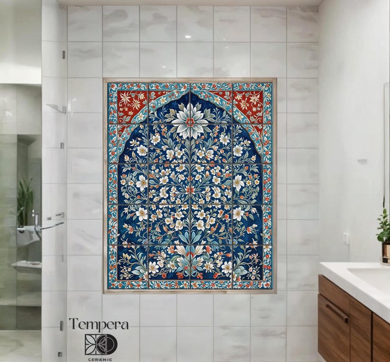 Arabic floral pattern tiles mural