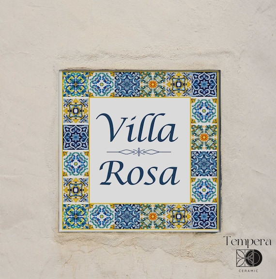 Custom Art Nouveau Ceramic House Name Plaque