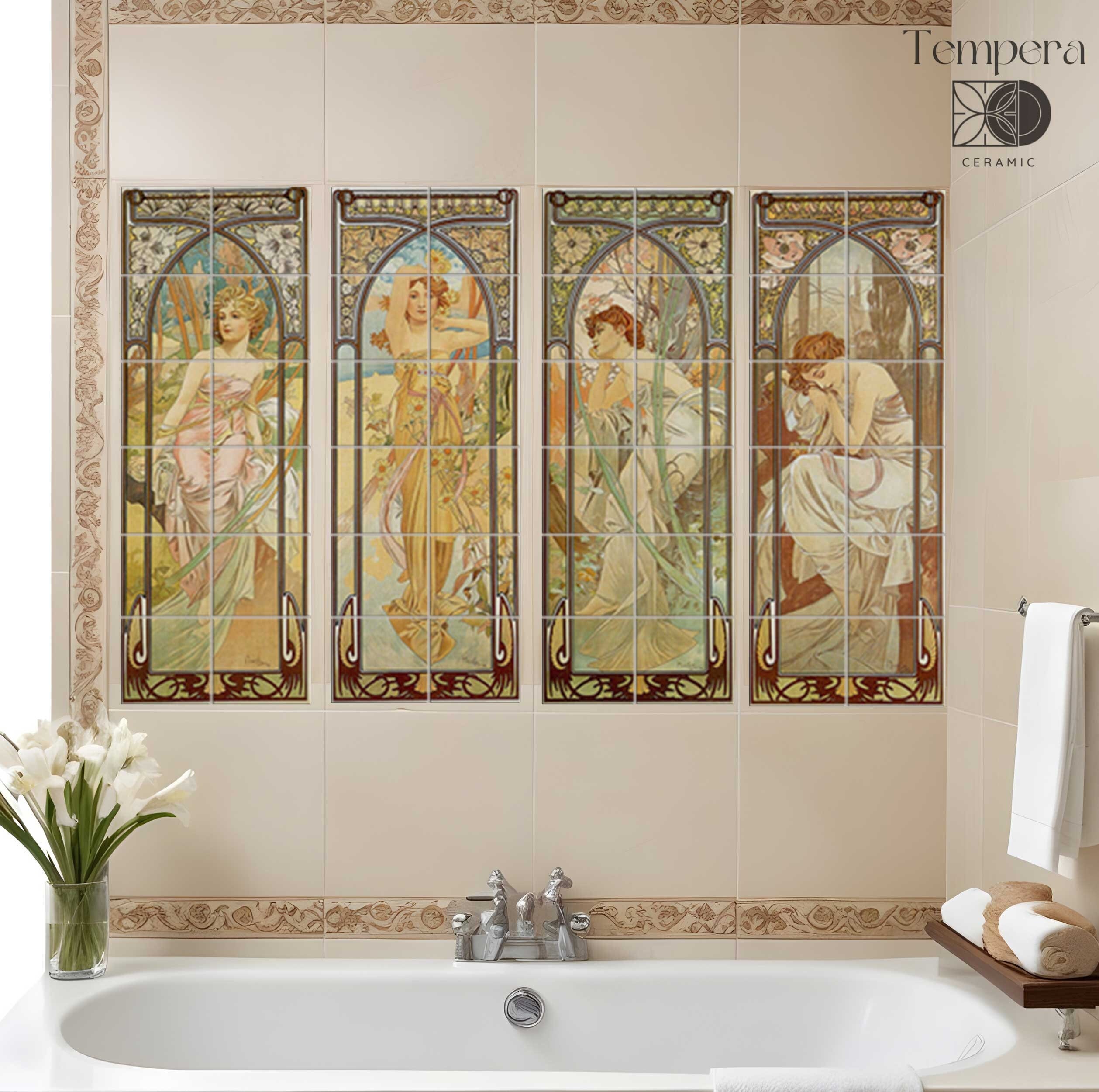 Carrelage mural Alphonse Mucha : panneau de céramique Art