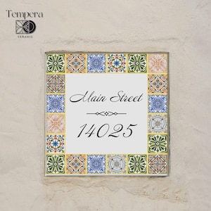 Custom Ceramic House Address Plaque: Iberian Tile Design