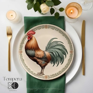 Rooster Dinner Plate: Farmhouse Ceramic Plate, Kitchen Decor (11 inch)