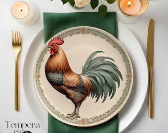 Rooster Dinner Plate: Farmhouse Ceramic Plate, Kitchen Decor (11 inch)