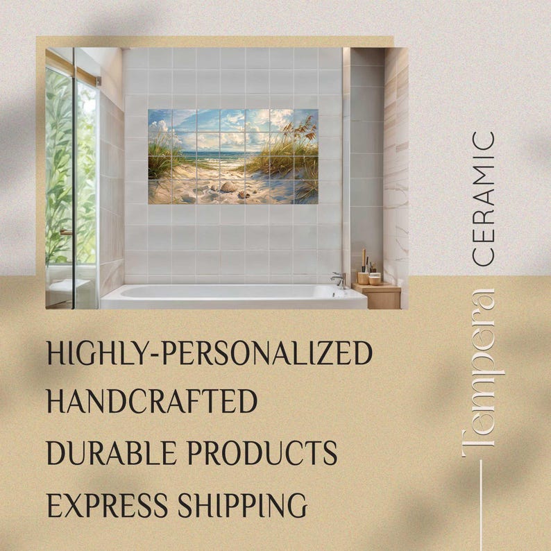 Coastal bathroom tiles mural, beach tiles