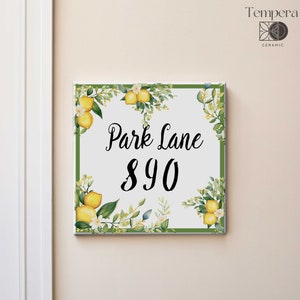 Lemon address tile plaque sign for home gift,  custom address tile
