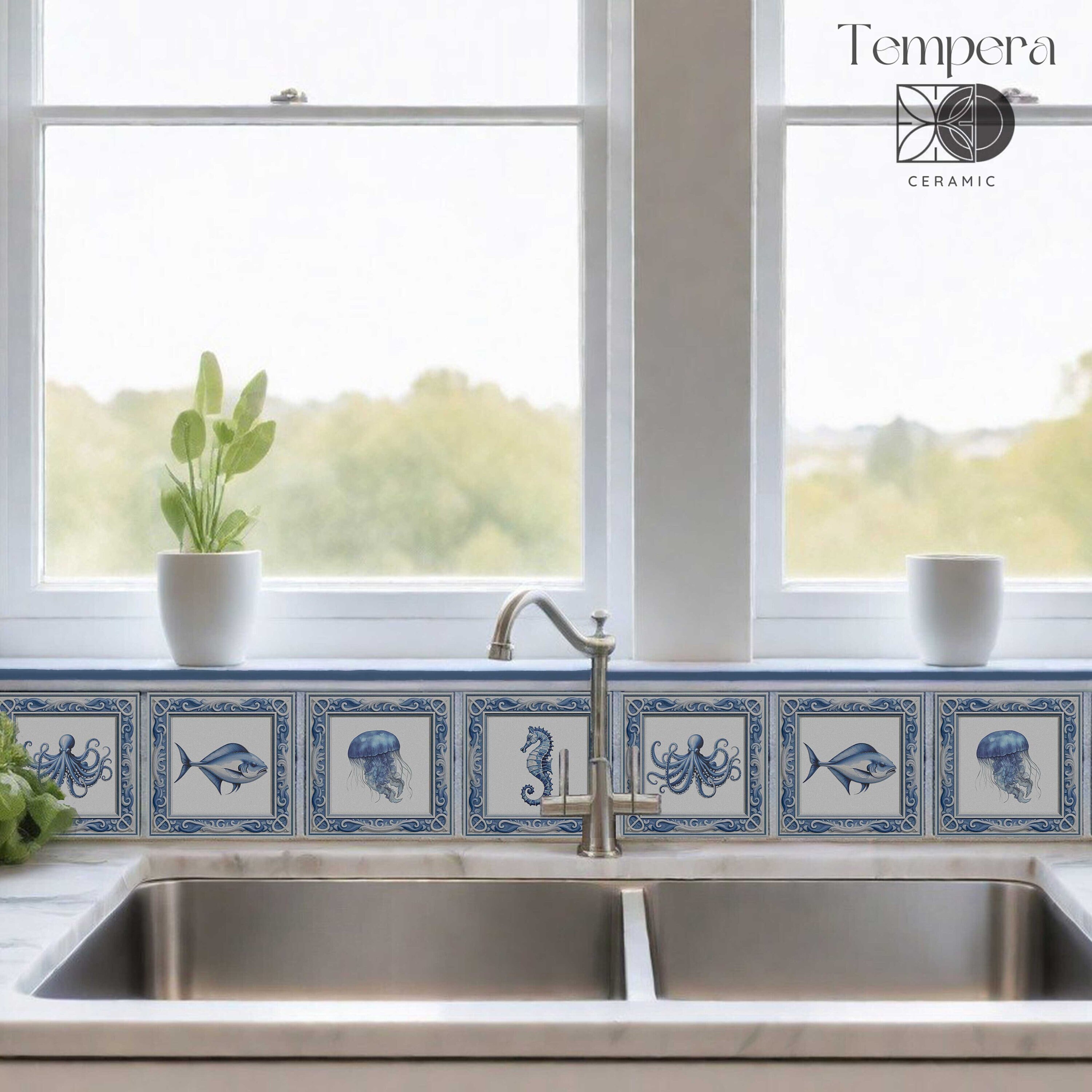 Seaworld Animal Accent Tiles: Nautical Backsplash Tiles, Set of