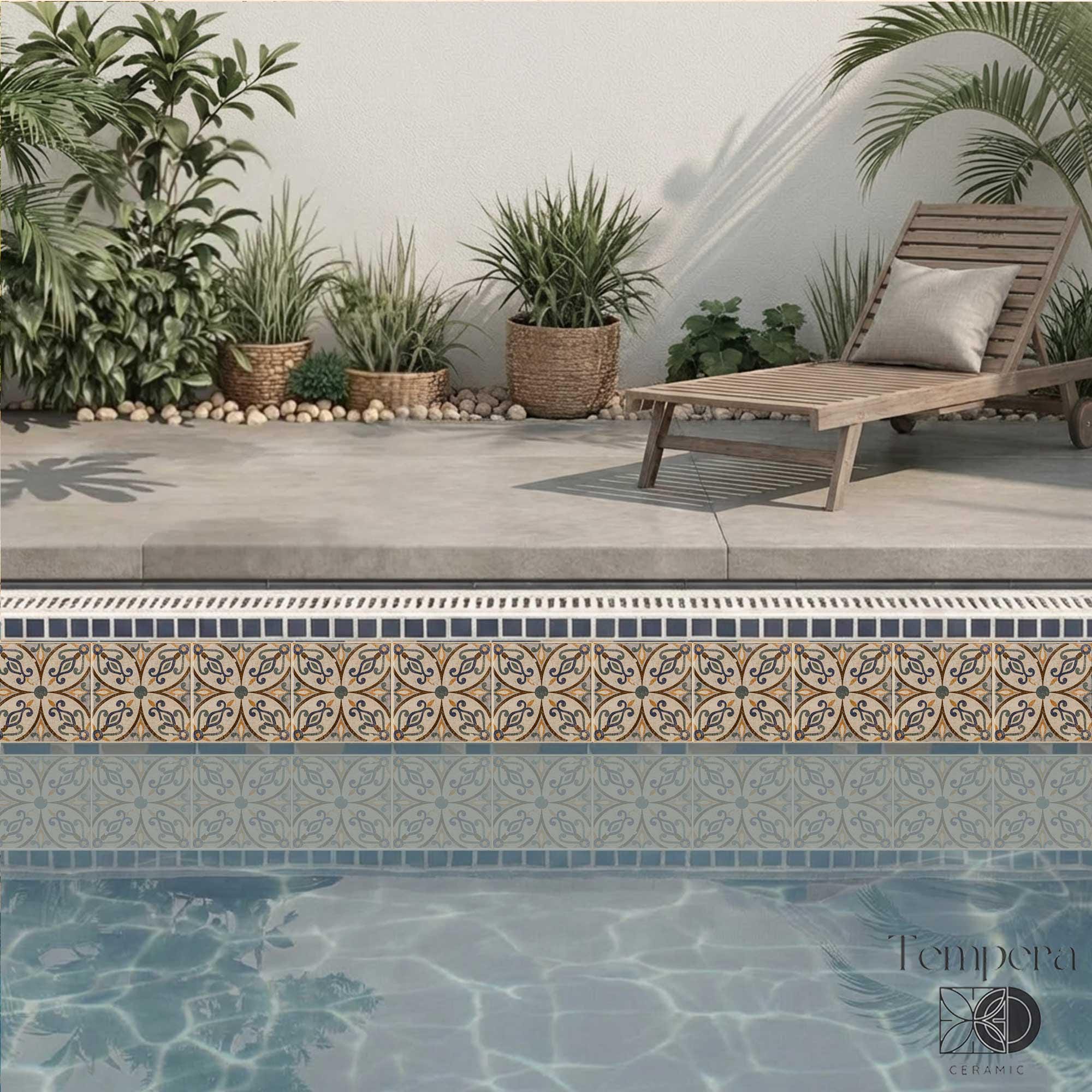 Mediterranean Pool Border Tile: Vintage Mosaic Style Waterline Tile - Etsy
