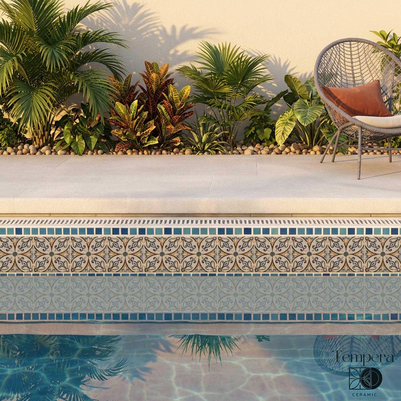 Mediterranean Pool Border Tile: Vintage Mosaic Style Waterline Tile - Etsy