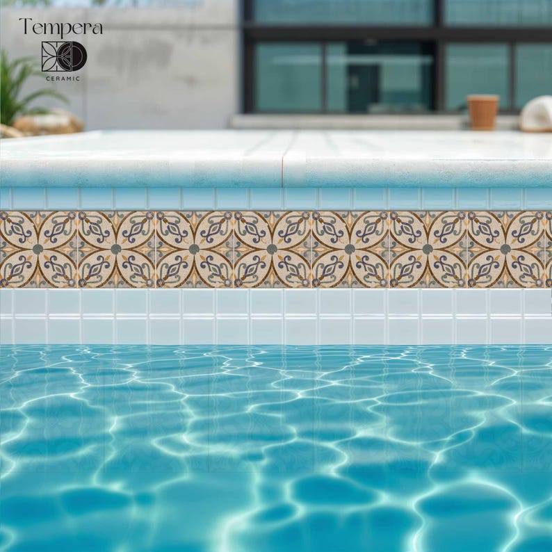 Mediterranean Pool Border Tile: Vintage Mosaic Style Waterline Tile - Etsy