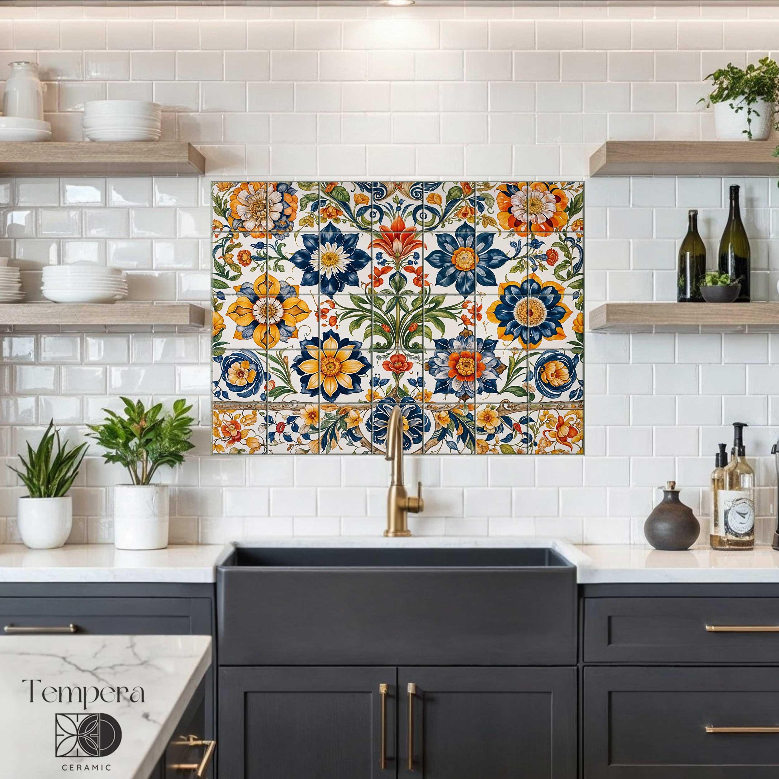 Floral Mexican Style Tile Backsplash: Kitchen Accent Decor - Etsy