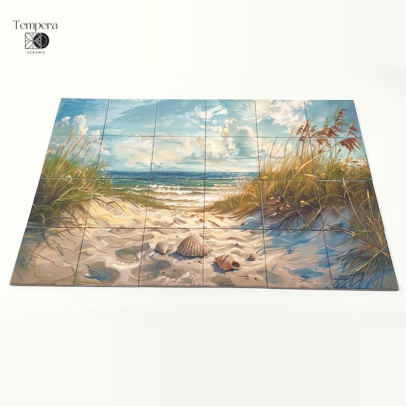 Coastal bathroom tiles mural, beach tiles