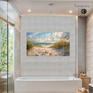 Coastal bathroom tiles mural, beach tiles