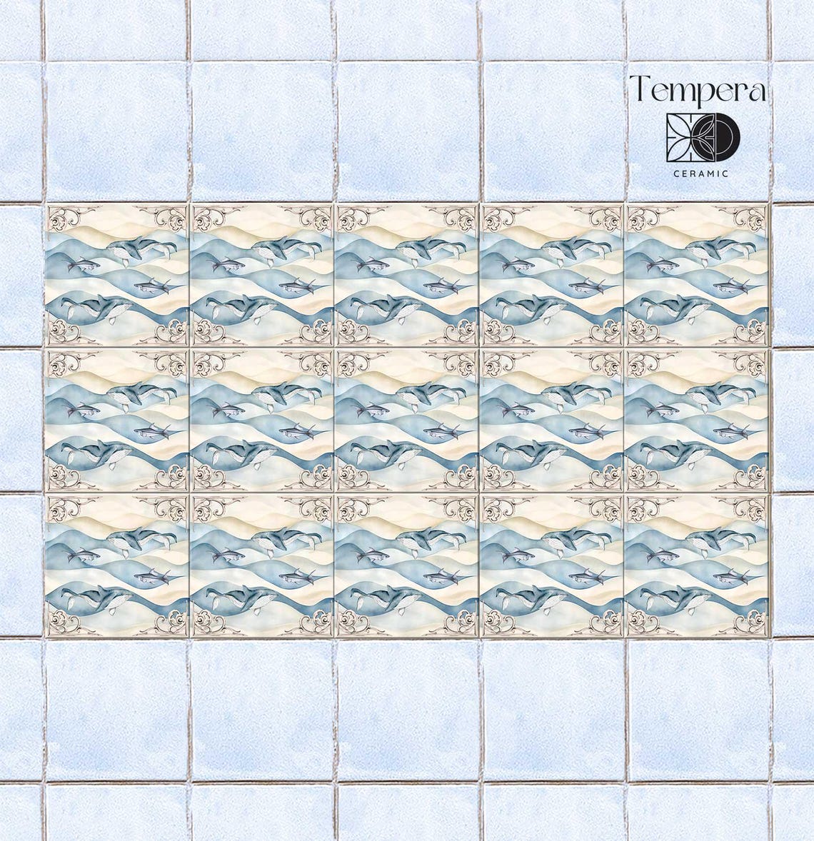 Whale Pattern Pool Tiles: Nautical Mediterranean Style, Custom ...