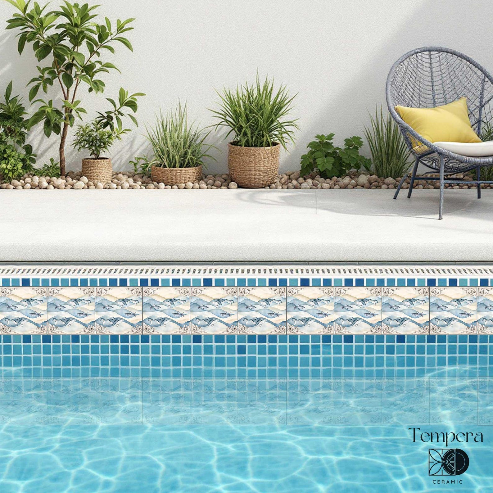Whale Pattern Pool Tiles: Nautical Mediterranean Style, Custom ...