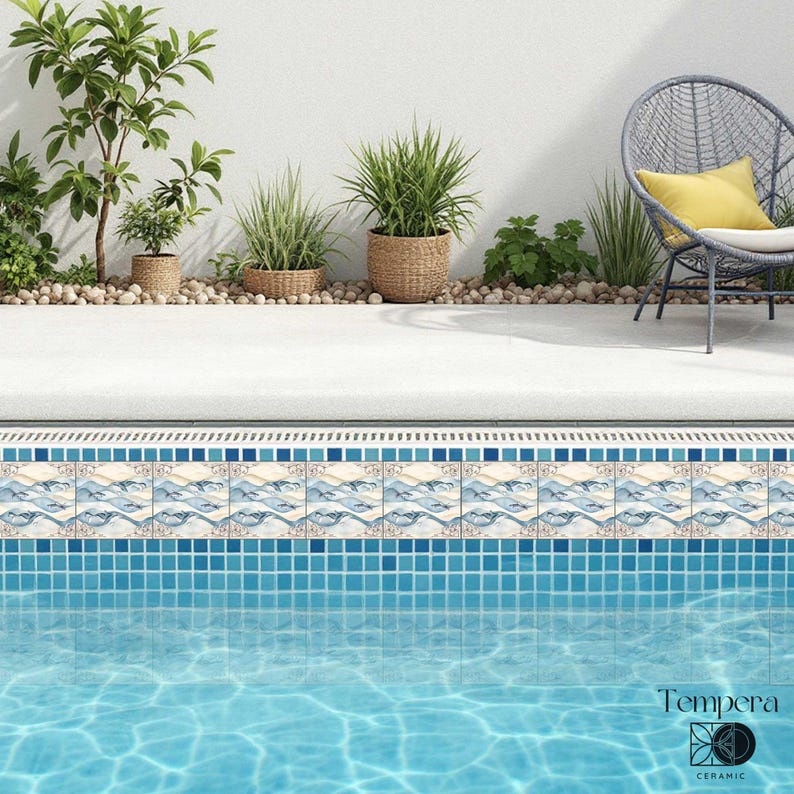 Whale Pattern Pool Tiles: Nautical Mediterranean Style, Custom ...