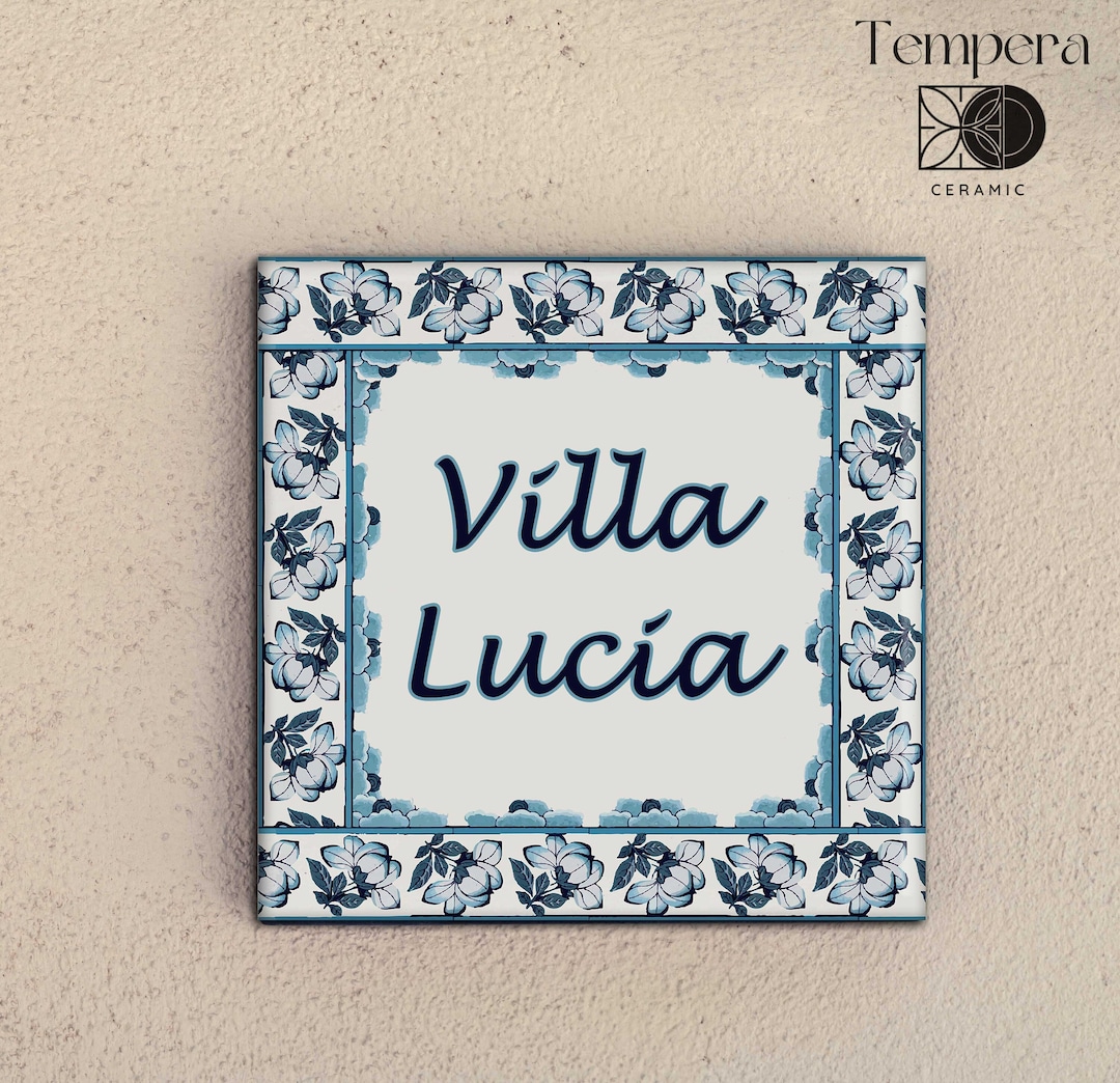 Navy Blue House Sign, Custom House Name Tile, House Name Tile, Villa ...