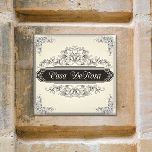 Victorian style address tile, Casa number or name ceramic plaque