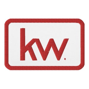 May include: Red embroidered patch with a white background and the letters "KW" in red.