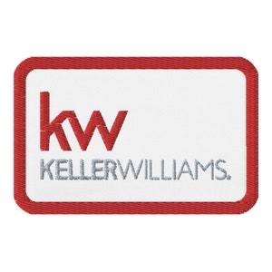 May include: Embroidered rectangular patch with a white centre and a red border. The patch features the red letters "kw" above the grey text "KELLER WILLIAMS."