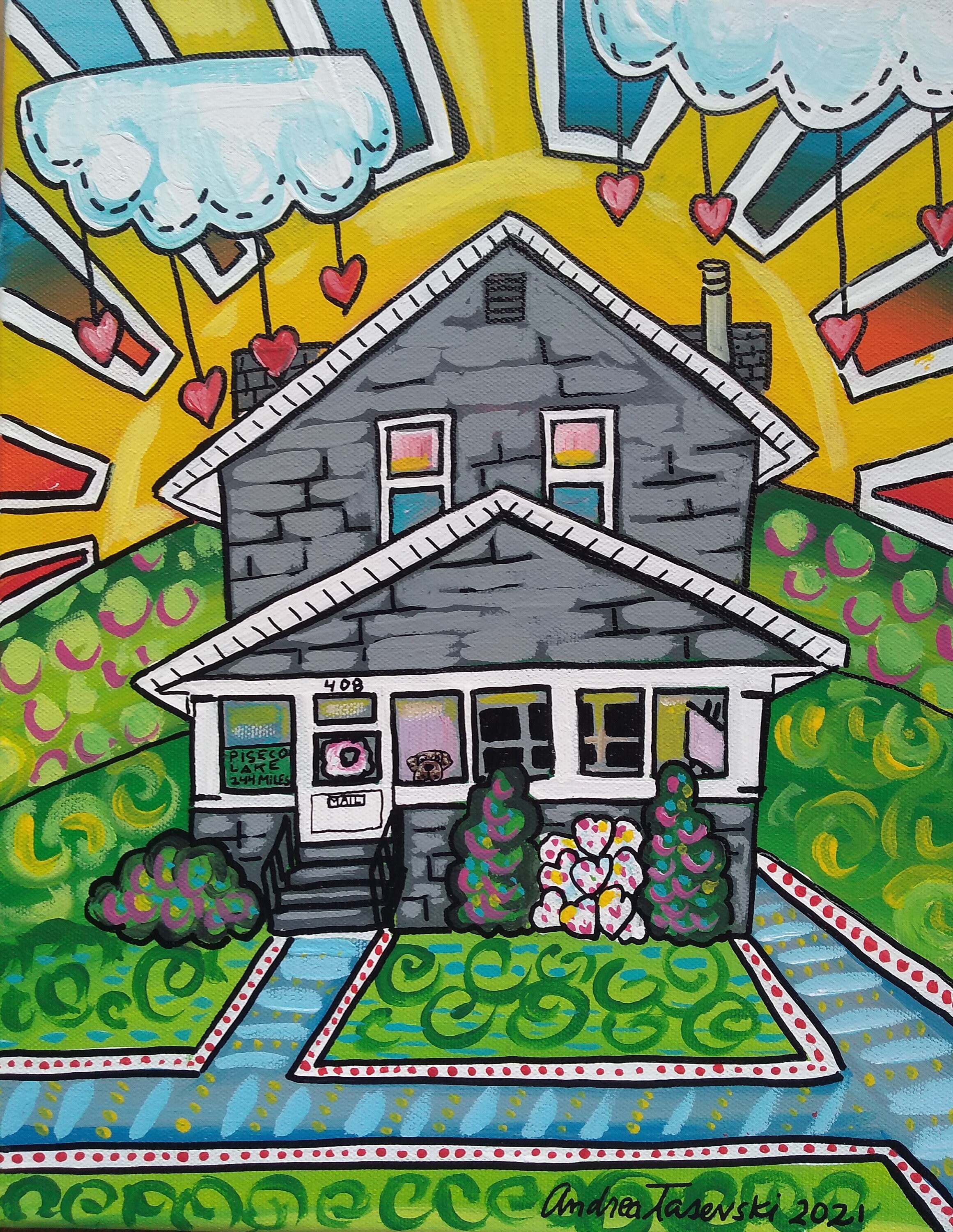 Whimsical House Portrait in Acrylic Paint on Stretched Canvas Etsy