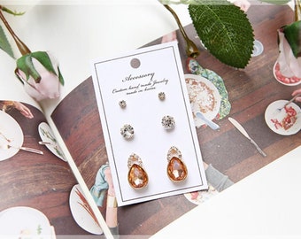 Elegant drop shape stud Korean earring (3 pieces)
