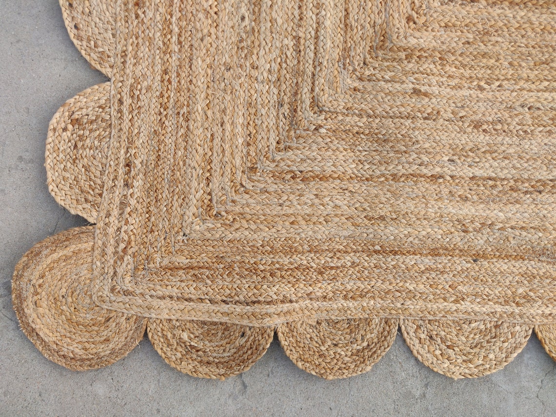Jute Scalloped Rugs 6x9 Feet Living Room Area Natural Jute Etsy UK