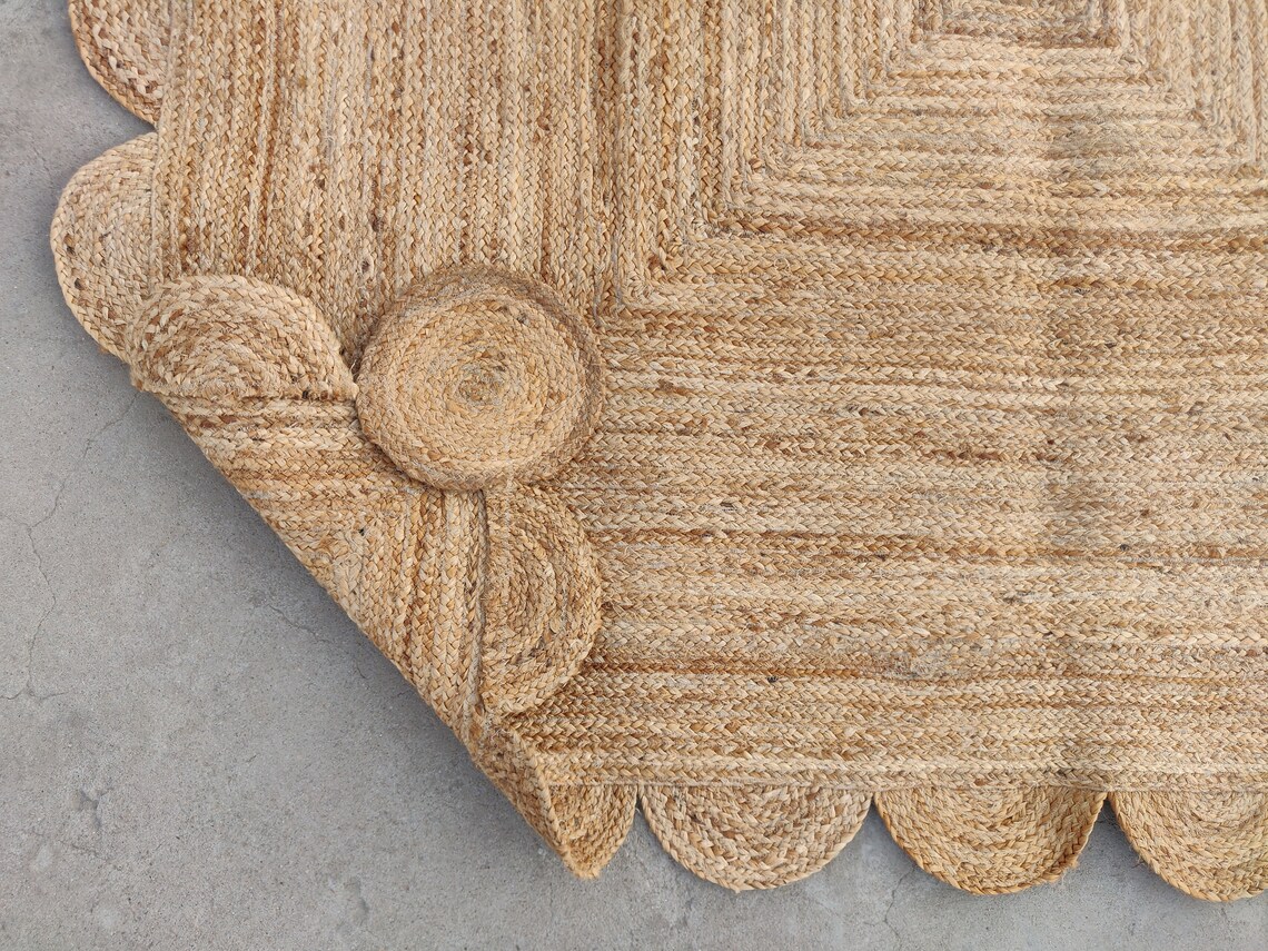 Jute Scalloped Rugs 6x9 Feet Living Room Area Natural Jute Etsy UK