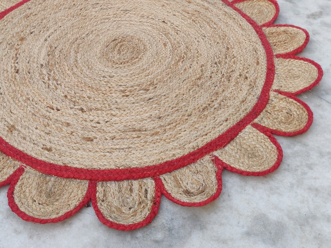Jute Round Scalloped Rug 3.5x3.5 Feet Living Room Area Rug Etsy