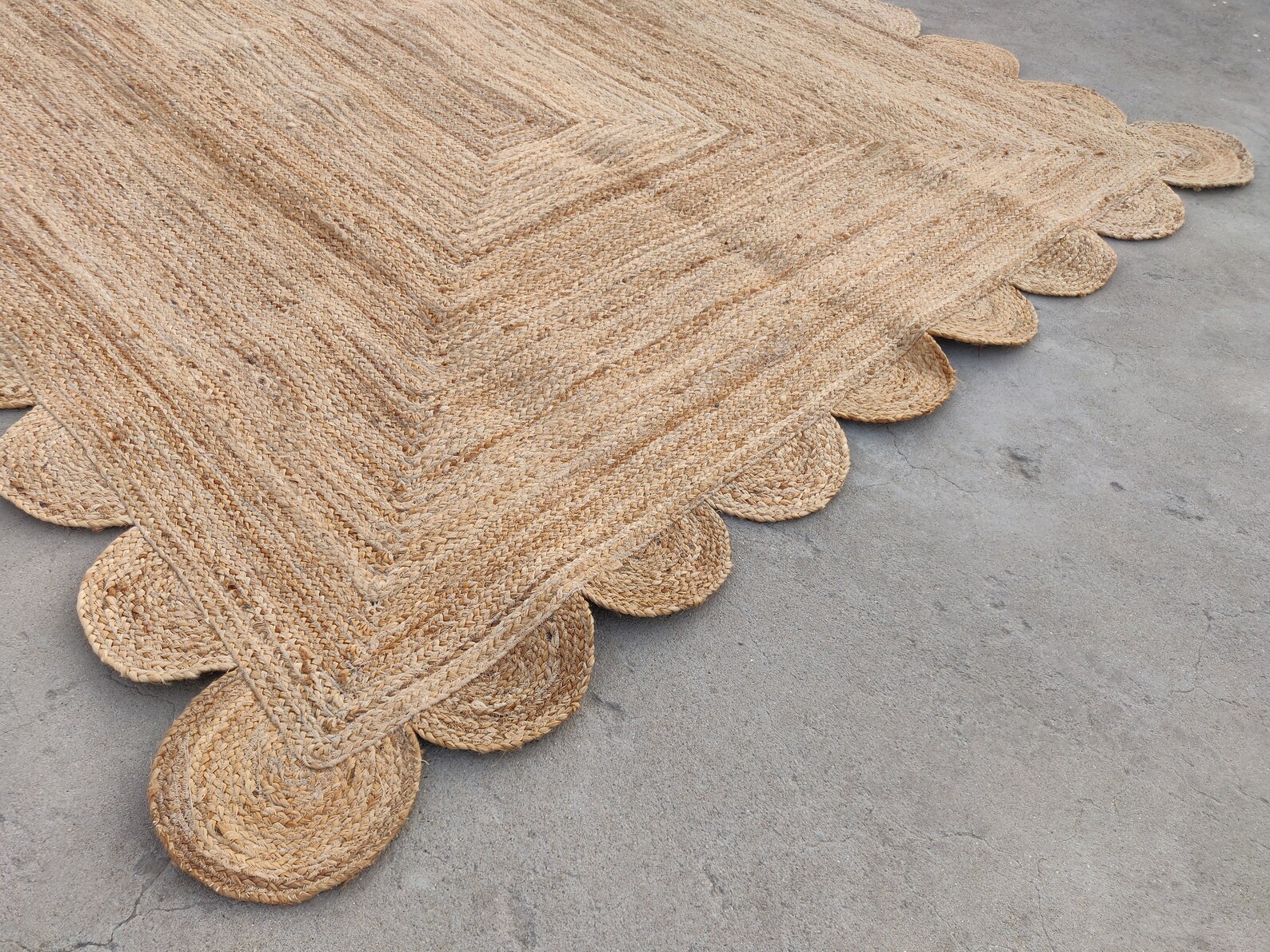 Jute Scalloped Rugs 6x9 Feet Living Room Area Natural Jute Etsy UK