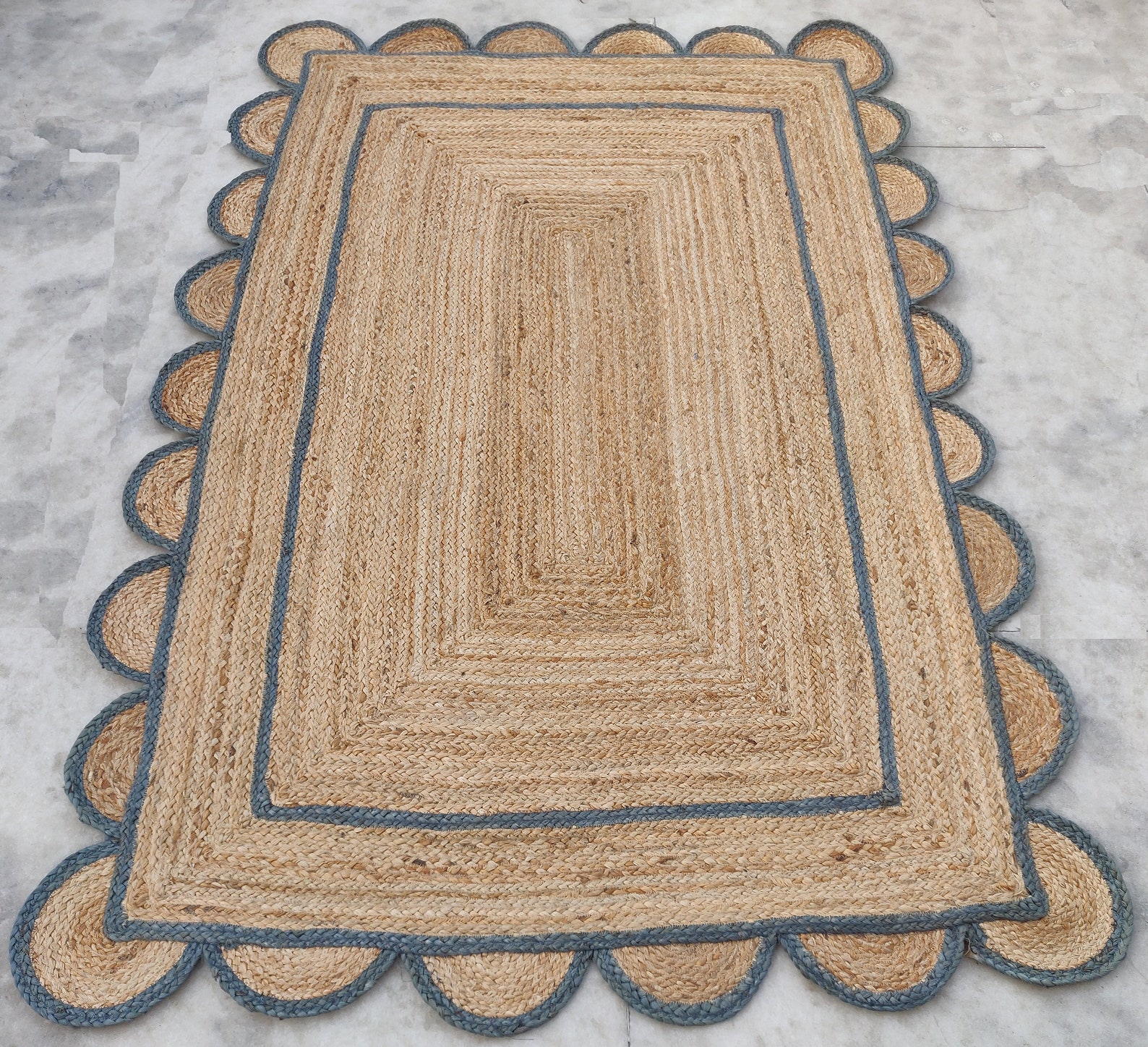 Jute Scalloped Rugs 4x6 Feet Living Room Area Rug Natural Etsy