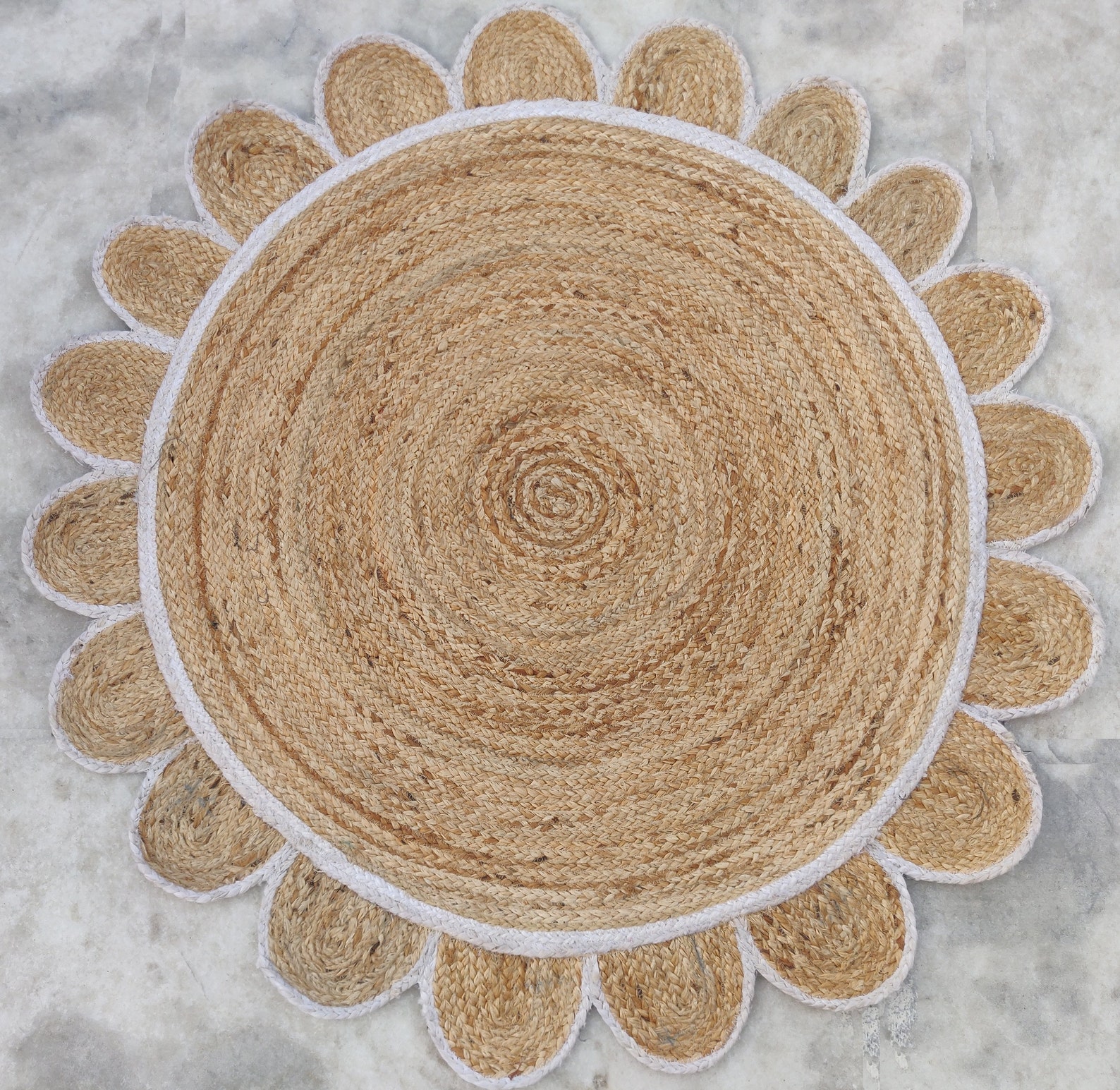 Jute Round Scalloped Rug 3.5x3.5 feet Living Room Area Rug Etsy