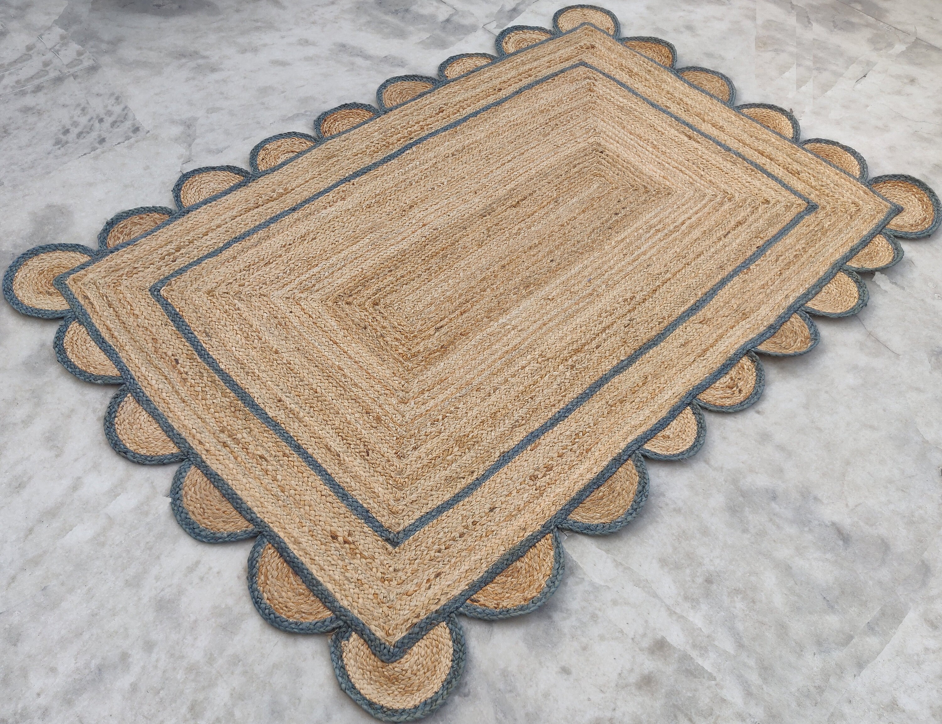 Jute Scalloped Rugs 4x6 Feet Living Room Area Rug Natural Etsy