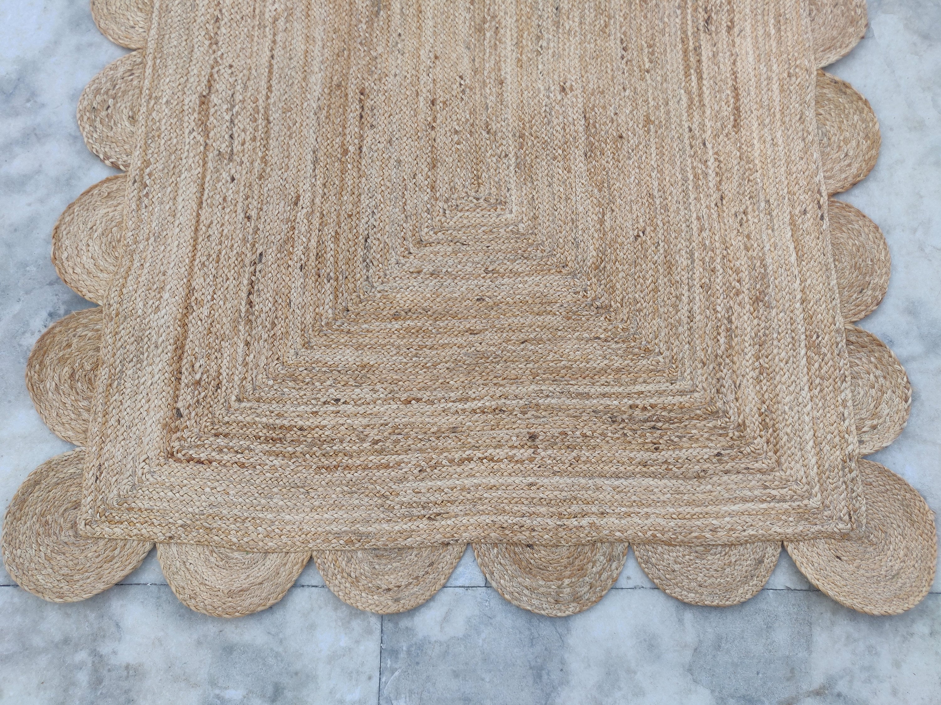 Jute Scalloped Rugs 4x6 Feet Living Room Area Rug Natural Etsy