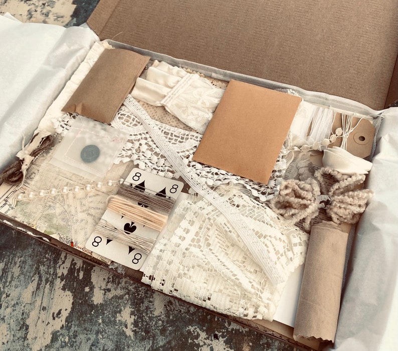 60 Inspirational Scrap Booking Fabric & Ephemera Box vintage Etsy