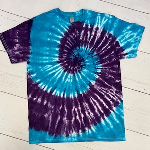 Blue and Purple Spiral Tie Dye Shirt, adult, youth, infant, crew neck, v-neck