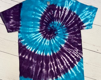 Blue and Purple Spiral Tie Dye Shirt, adult, youth, infant, crew neck, v-neck