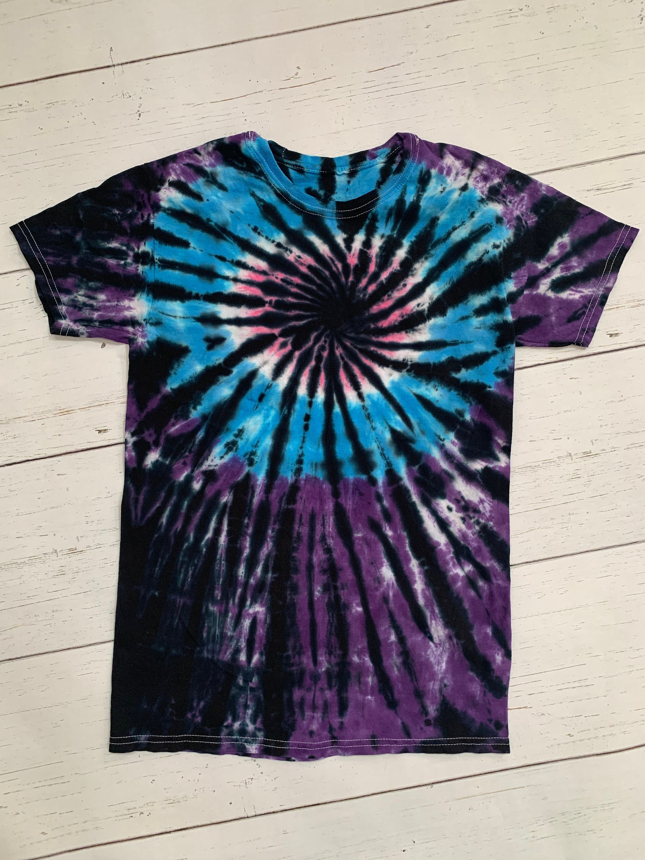 Blue, Purple, Black, and Pink Spiral Tie Dye
