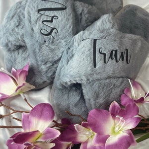 Personalized slippers, Fluffy Bride Bridesmaid Slippers, Bridal Shower Gifts, White Fluffy Slippers, Bridal Shower Gift, Bachelorette Party