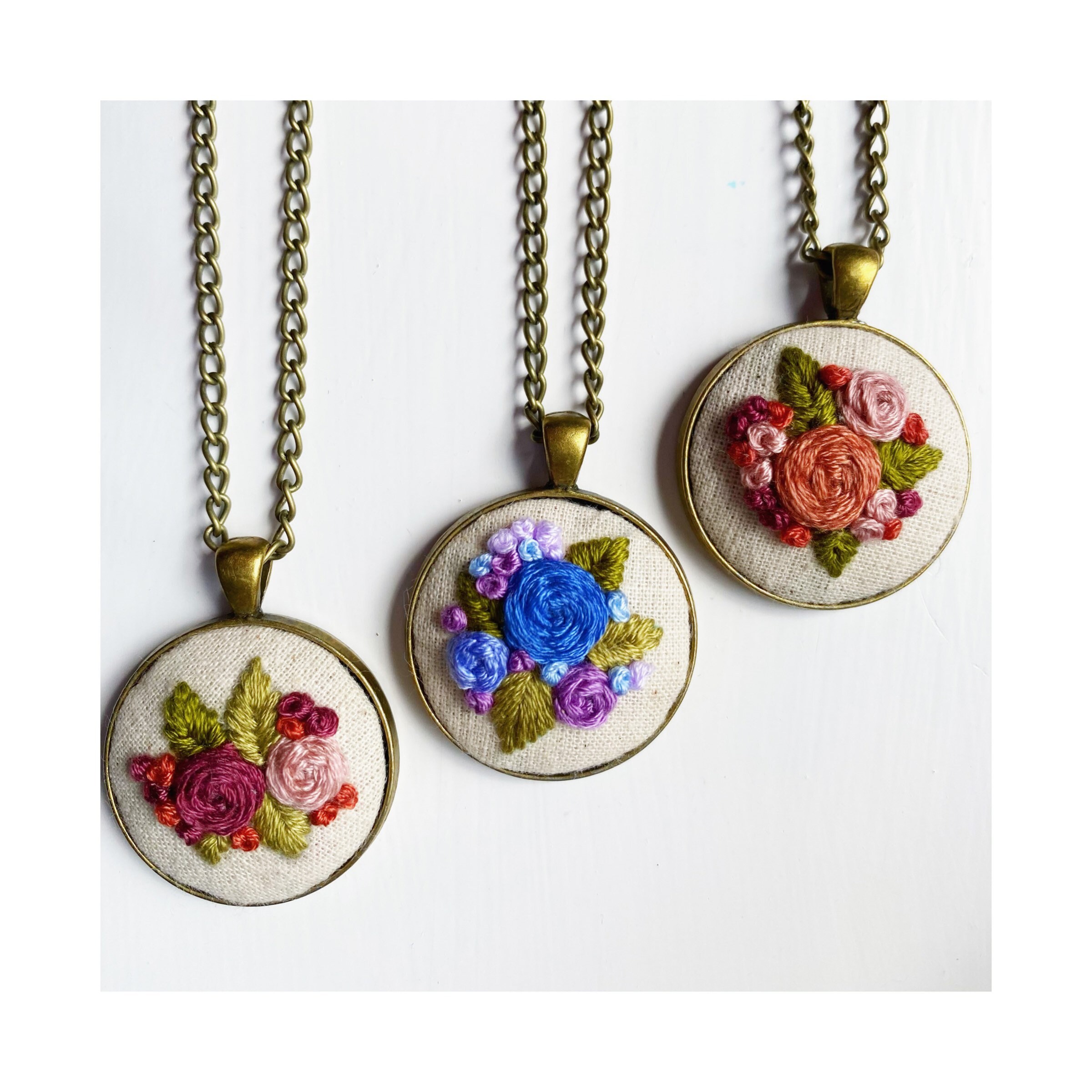 Embroidered pendant Handmade necklace Embroidery jewellery Etsy