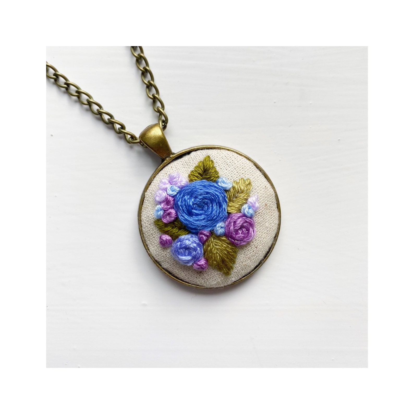 Embroidered pendant Handmade necklace Embroidery jewellery Etsy