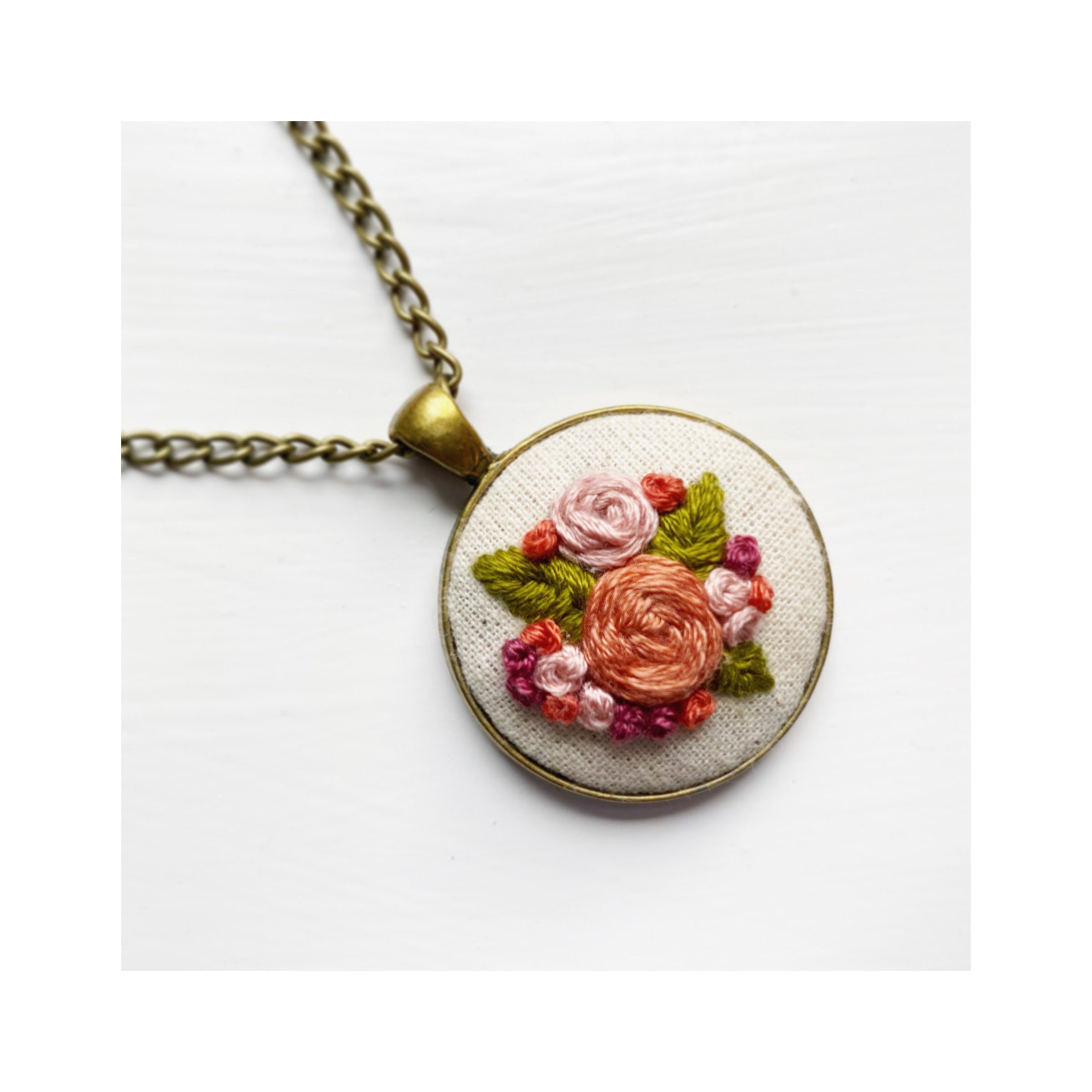 Embroidered pendant Handmade necklace Embroidery jewellery Etsy