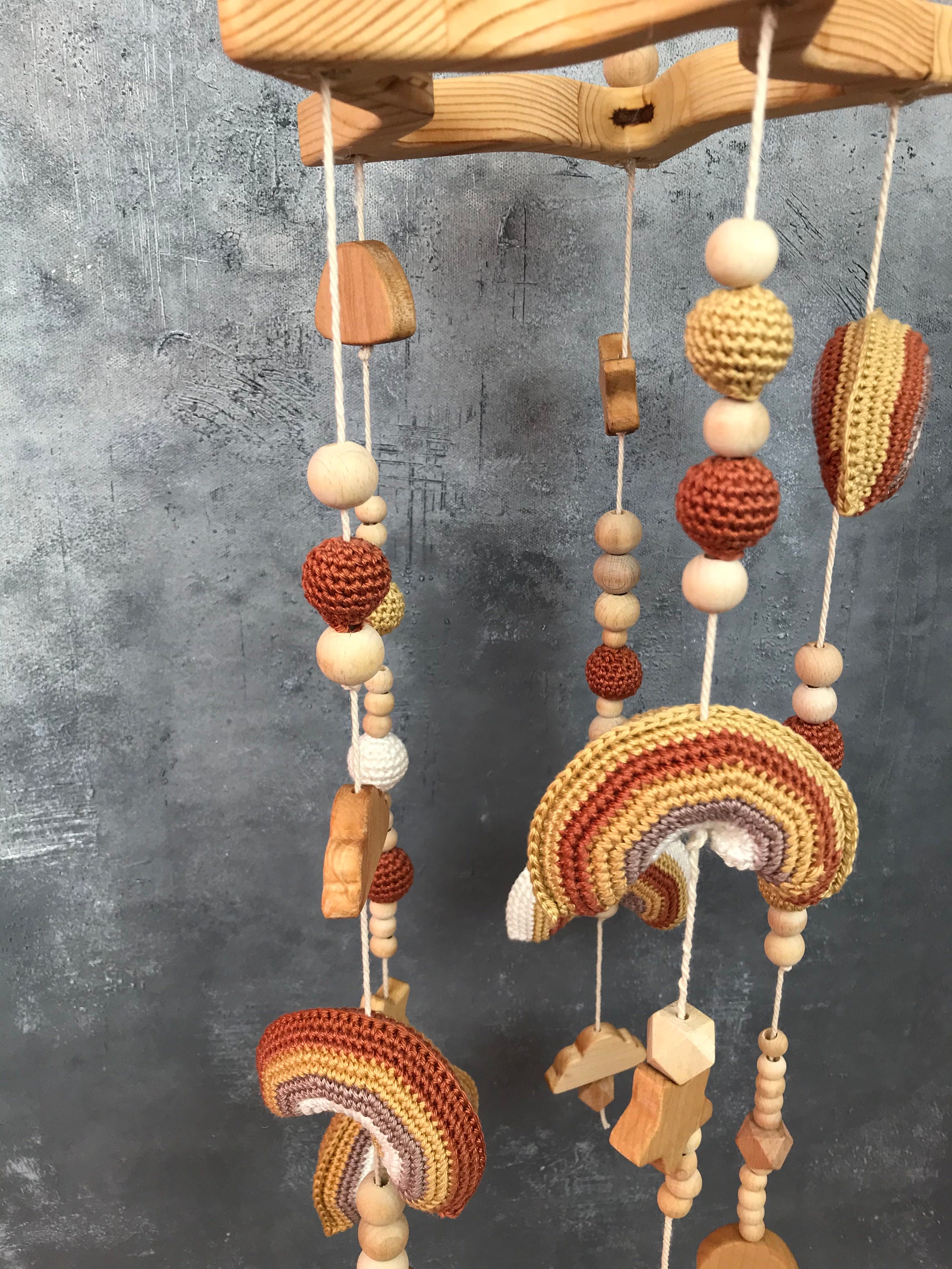 Crochet Rainbow Nursery Mobile Knitted Crib Mobile Healthy Etsy