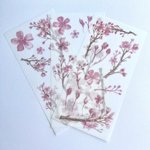 3 feuilles d'autocollants en Washi avec fleurs de sakura et arbres | Paquet d'autocollants en Washi | Fournitures pour journaux | Bullet Journal | Album | Sticker thème rose