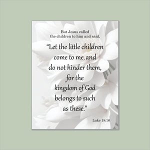 Luke 18:16 - "Let the Little Children..." Canvas Wall Hanger, Frame or Paper Prints, Scripture Print, Christian Bible Verse decor