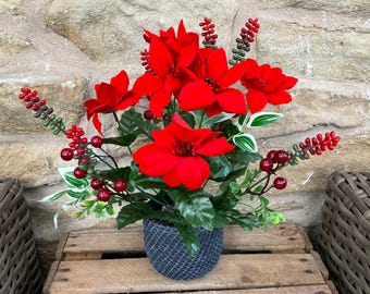 Knstlicher roter Weihnachtsstern mit Beeren (mit oder ohne Topf) - Etsy.de